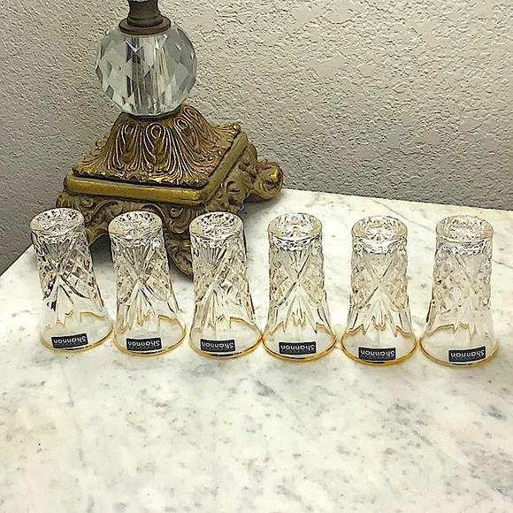 GODINGER DUBLIN CRYSTAL VODKA SHOOTERS GOLD TRIM SET OF 6 - Picture 4 of 8